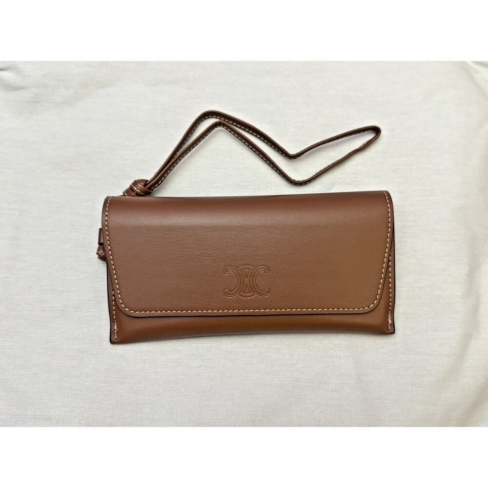 authentic Celine Triomphe brown leather wristlet sunglasses hard case